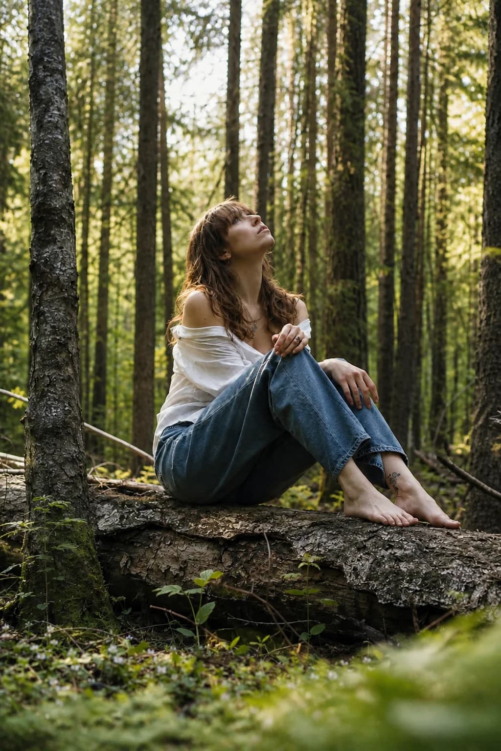 Фотография девушки в лесу в дневном тоне